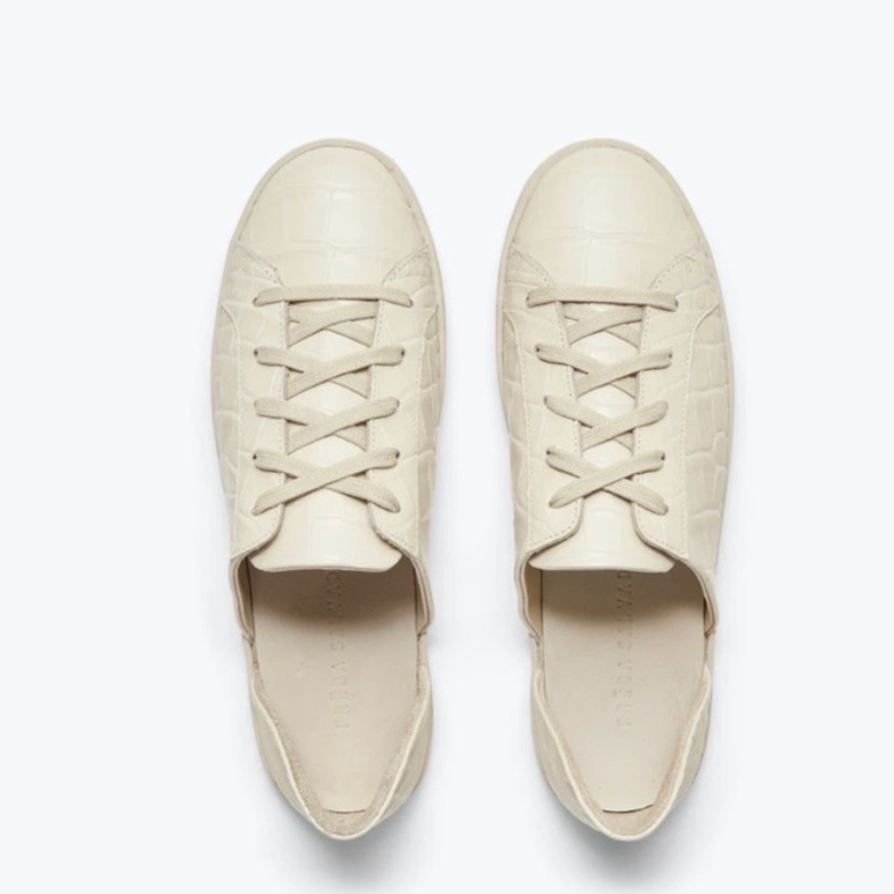 Freda Salvador Eda D'Orsay Sneaker Shoe 100% Leather Embossed Croc Sand Tan 7